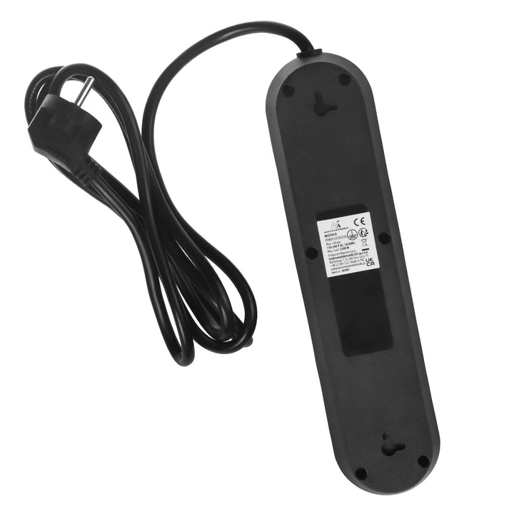 Maclean strømskinne, forlængerledning med 3 stik + 3xUSB, 110-240V AC 50/60Hz, 2,1A max 2500W, 1,5m, sort, MCE394 B