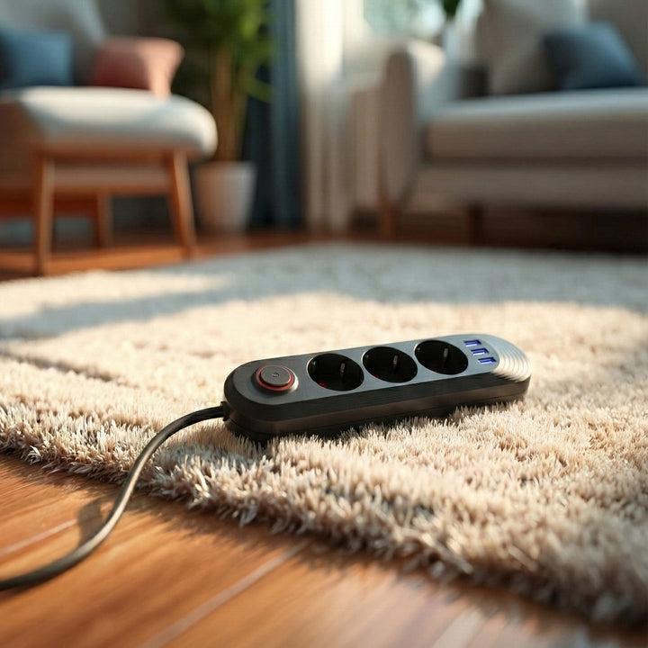 Maclean strømskinne, forlængerledning med 3 stik + 3xUSB, 110-240V AC 50/60Hz, 2,1A max 2500W, 1,5m, sort, MCE394 B