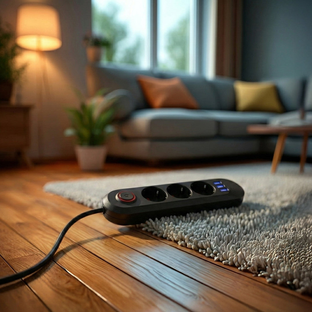 Maclean strømskinne, forlængerledning med 3 stik + 3xUSB, 110-240V AC 50/60Hz, 2,1A max 2500W, 1,5m, sort, MCE394 B