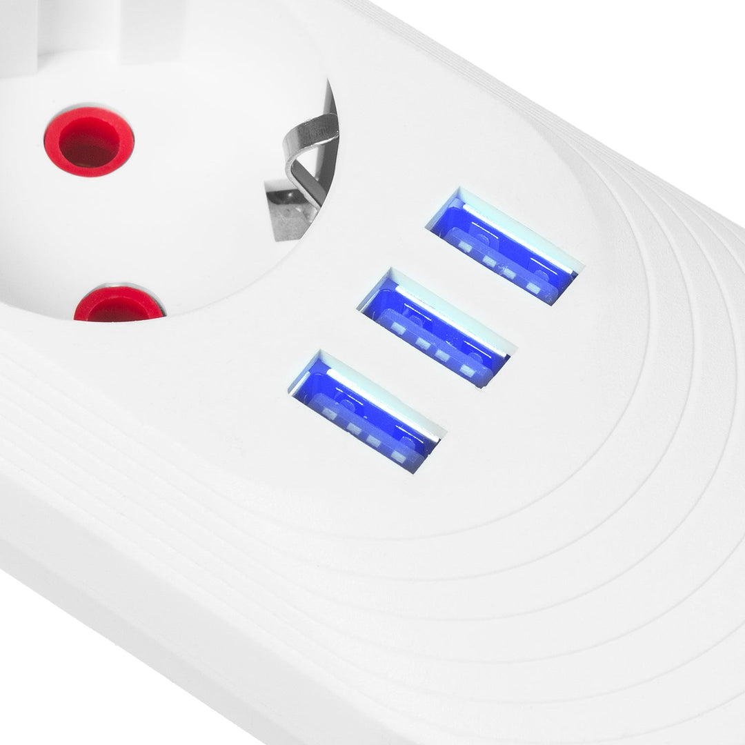 Maclean strømskinne, forlængerledning med 5 stik + 3xUSB, 110-240V AC 50/60Hz, 2,1A max 2500W, 1,5m, hvid, MCE395 W