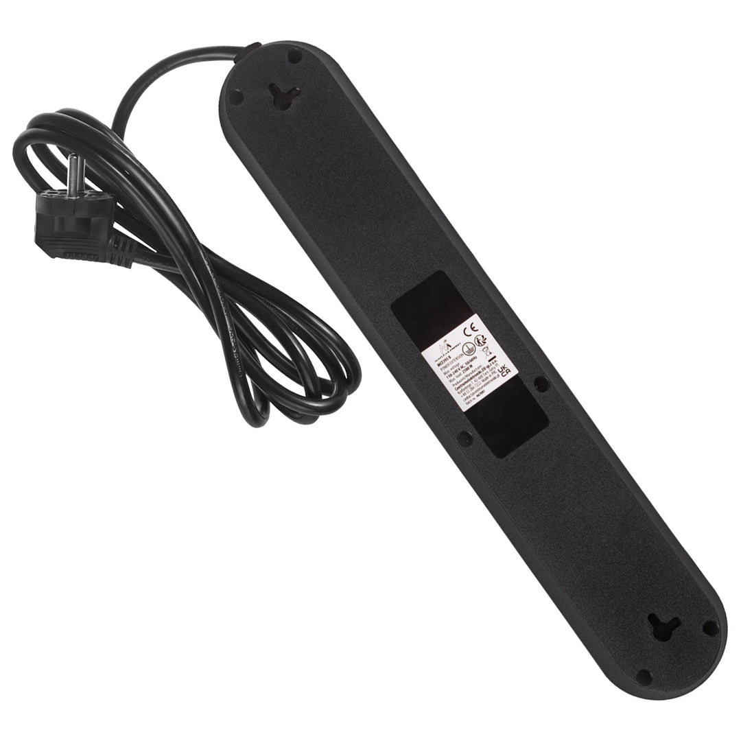 Maclean strømskinne, forlængerledning med 5 stik + 3xUSB, 110-240V AC 50/60Hz, 2,1A max 2500W, 1,5m, sort, MCE395 B