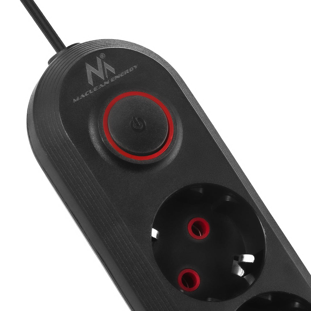 Maclean strømskinne, forlængerledning med 5 stik + 3xUSB, 110-240V AC 50/60Hz, 2,1A max 2500W, 1,5m, sort, MCE395 B