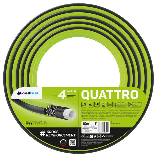 Cellfast haveslange, 1'', 10 m, 4-lags, krydsflettet, Quattro