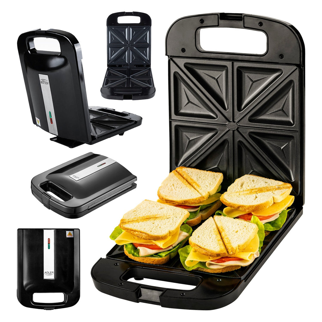 Adler AD 3055 sandwichmaker, sort, 2000 W, til 4 sandwich
