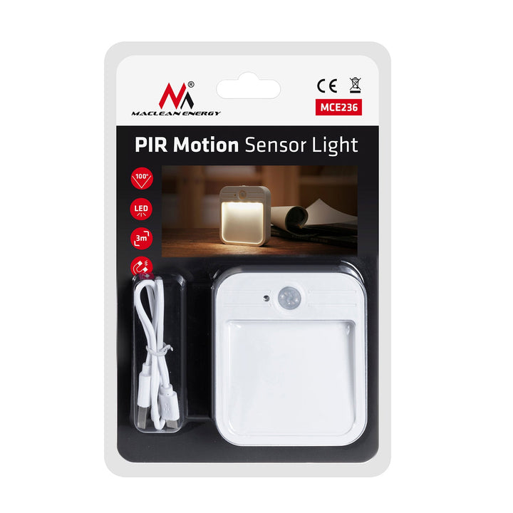 Maclean LED staircase lamp, with motion sensor, temp. 4000K, 3.7V/500mAh, 4 LEDs, Range 3-4m, MCE236, 4 pieces