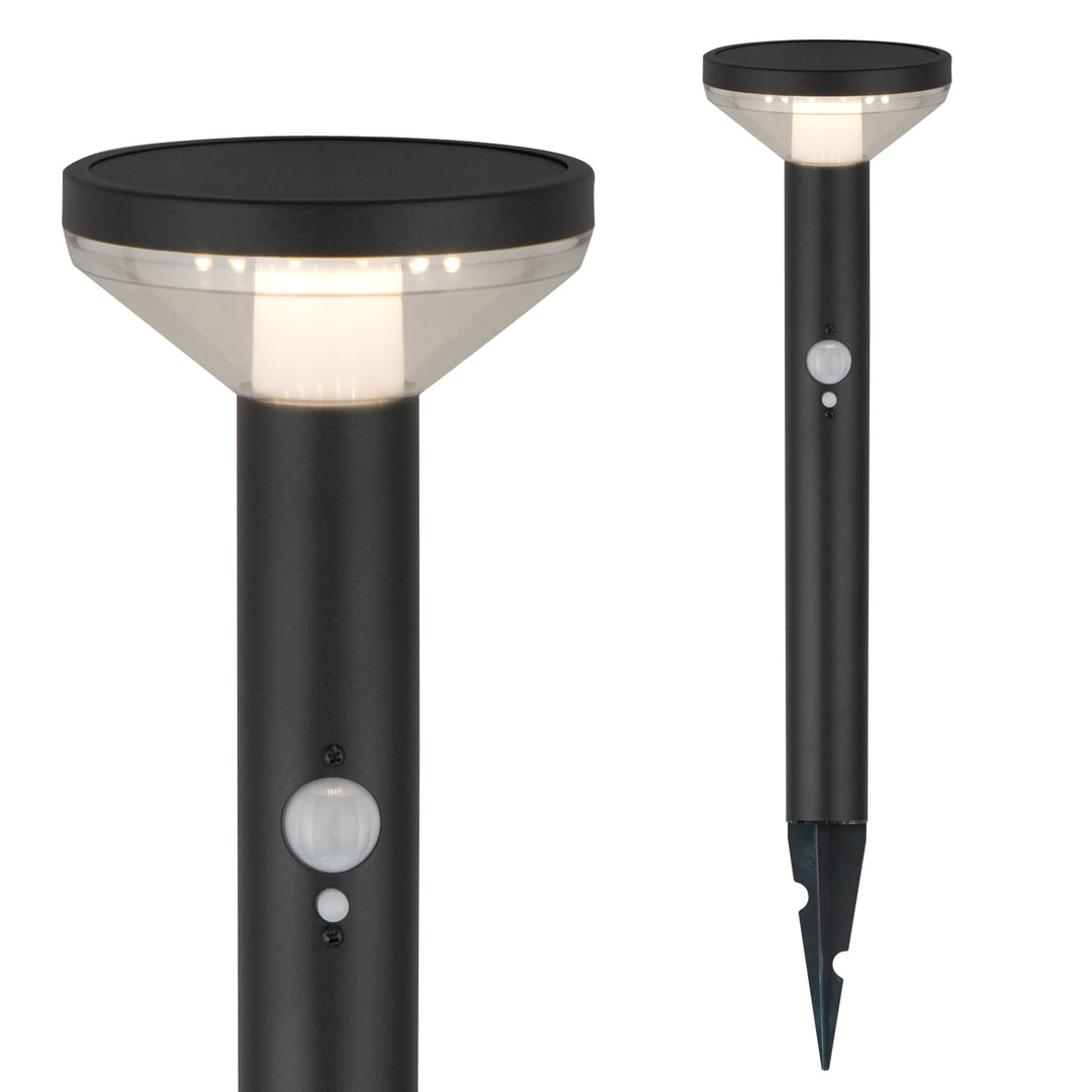 Maclean solcellelampe, med sensor, 3 indstillinger, til at stikke ned i jorden, Li-ion 18650, IP44, 3,7 V, 1200 mAh, sort, MCE465 B, 8 stk.