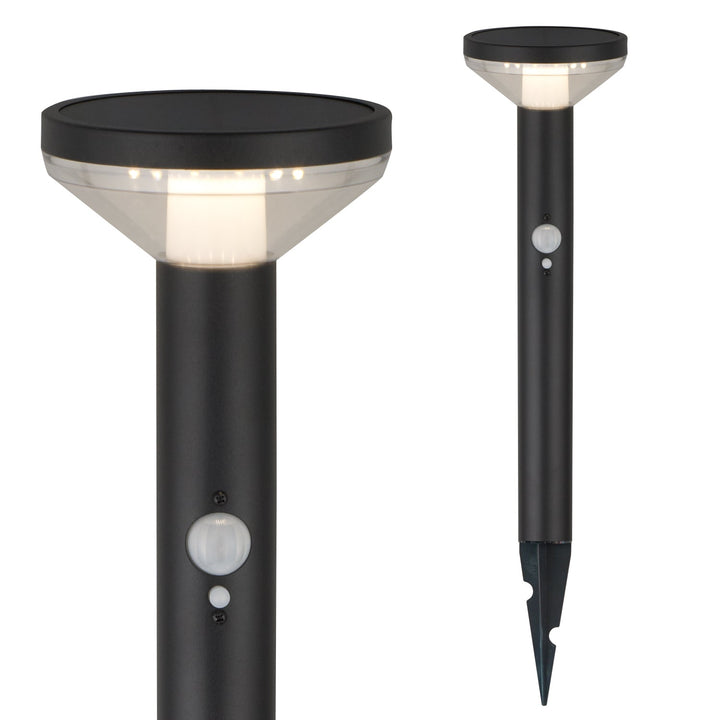 Maclean solcellelampe, med sensor, 3 indstillinger, til at stikke ned i jorden, Li-ion 18650, IP44, 3,7 V, 1200 mAh, sort, MCE465 B, 8 stk.