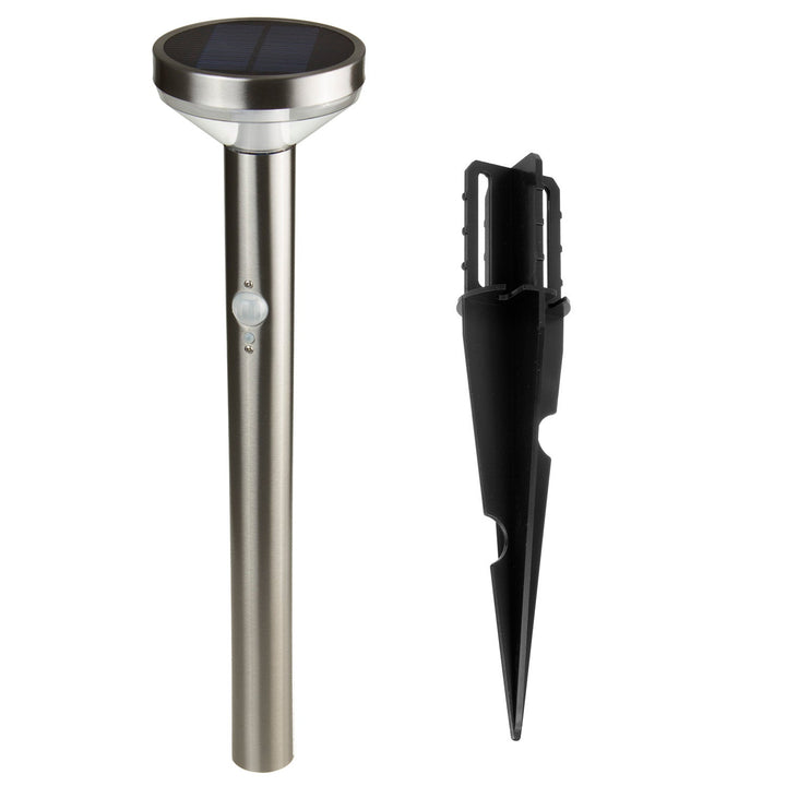 Maclean solcellelampe, med sensor, 3 indstillinger, til at stikke ned i jorden, Li-ion 18650, IP44, 3,7 V, 1200 mAh, mat krom, MCE465 C/M, 6 stk.