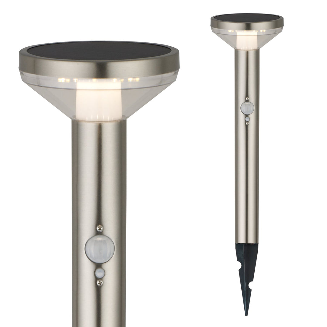 Maclean solcellelampe, med sensor, 3 indstillinger, til at stikke ned i jorden, Li-ion 18650, IP44, 3,7 V, 1200 mAh, mat krom, MCE465 C/M, 8 stk.