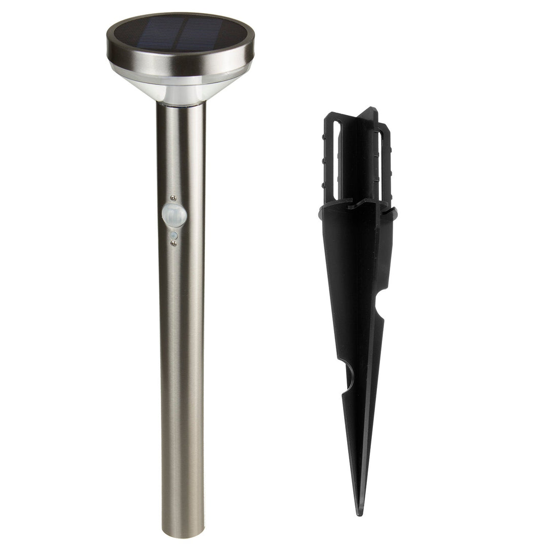 Maclean solcellelampe, med sensor, 3 indstillinger, til at stikke ned i jorden, Li-ion 18650, IP44, 3,7 V, 1200 mAh, mat krom, MCE465 C/M, 8 stk.