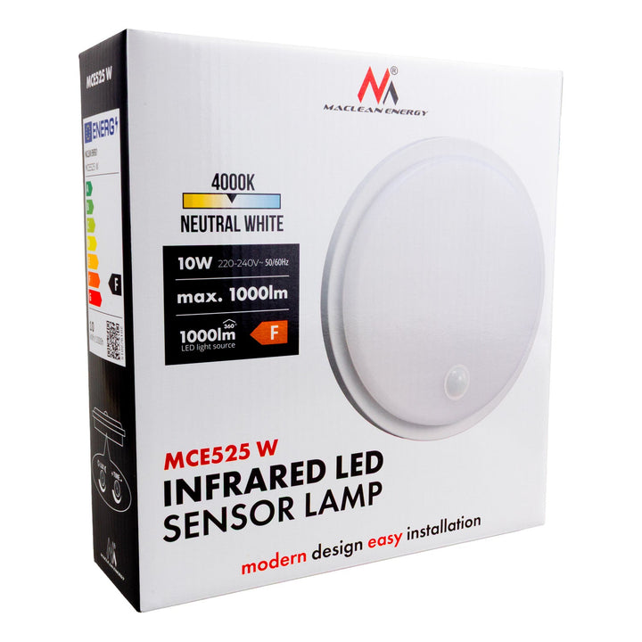 LED-lampe med bevægelsessensor Maclean, PIR-sensor, farve hvid, 10 W, IP65, 1000 lm, neutral farve, MCE525 W