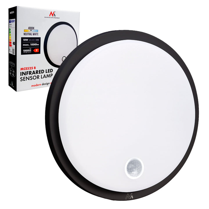 LED-lampe med bevægelsessensor Maclean, PIR-sensor, sort, 10 W, IP65, 1000 lm, neutral farve, MCE525 B