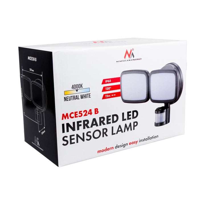 Maclean LED-væglampe, med PIR-sensor, 20 W, 1500 lm, IP65, neutral hvid 4000 K, sort, MCE524 B