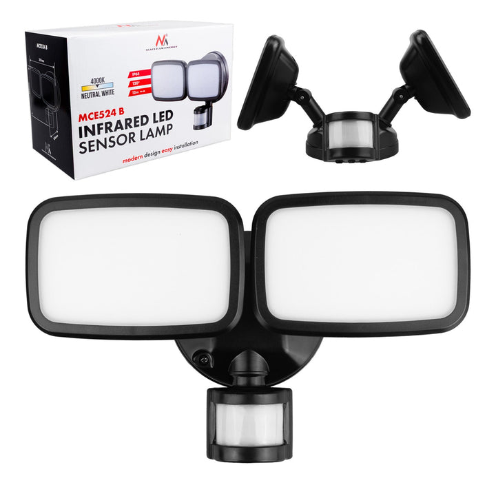 Maclean LED-væglampe, med PIR-sensor, 20 W, 1500 lm, IP65, neutral hvid 4000 K, sort, MCE524 B
