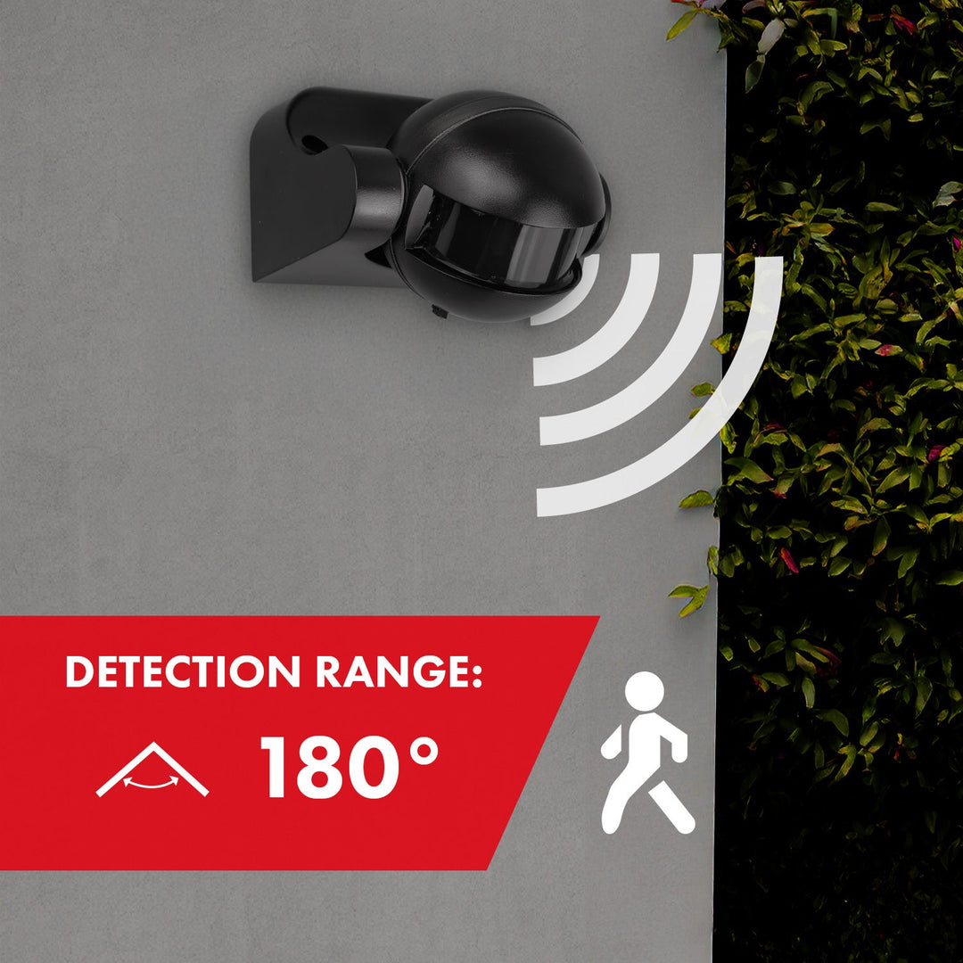 Maclean PIR-bevægelsessensor, infrarød, IP44, sort med sort blænde, rækkevidde 12 m, maks. belastning 300/1200 W, MCE358 B/B
