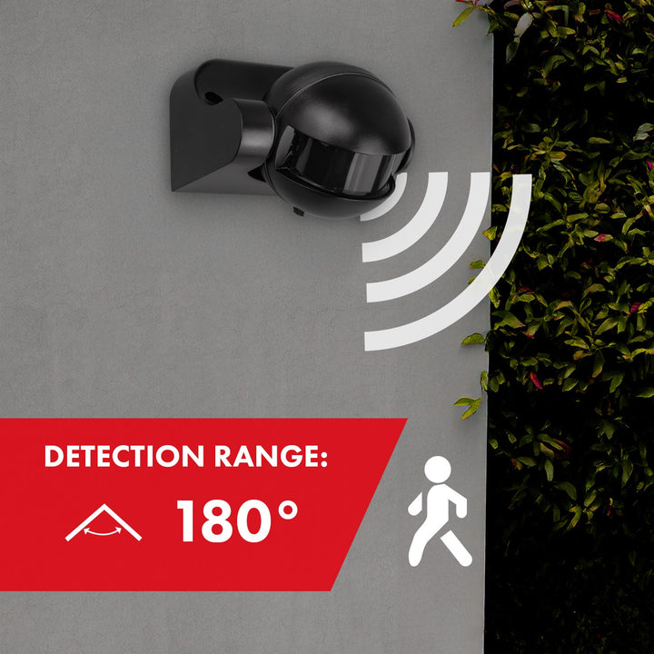 Maclean PIR-bevægelsessensor, infrarød, IP44, sort med sort blænde, rækkevidde 12 m, maks. belastning 300/1200 W, MCE358 B/B
