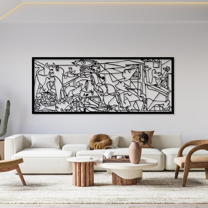 Ajourmønstret billede, 3D-vægdekoration, 3D-billede "Guernica Pablo Picasso" 150x60cm Sort