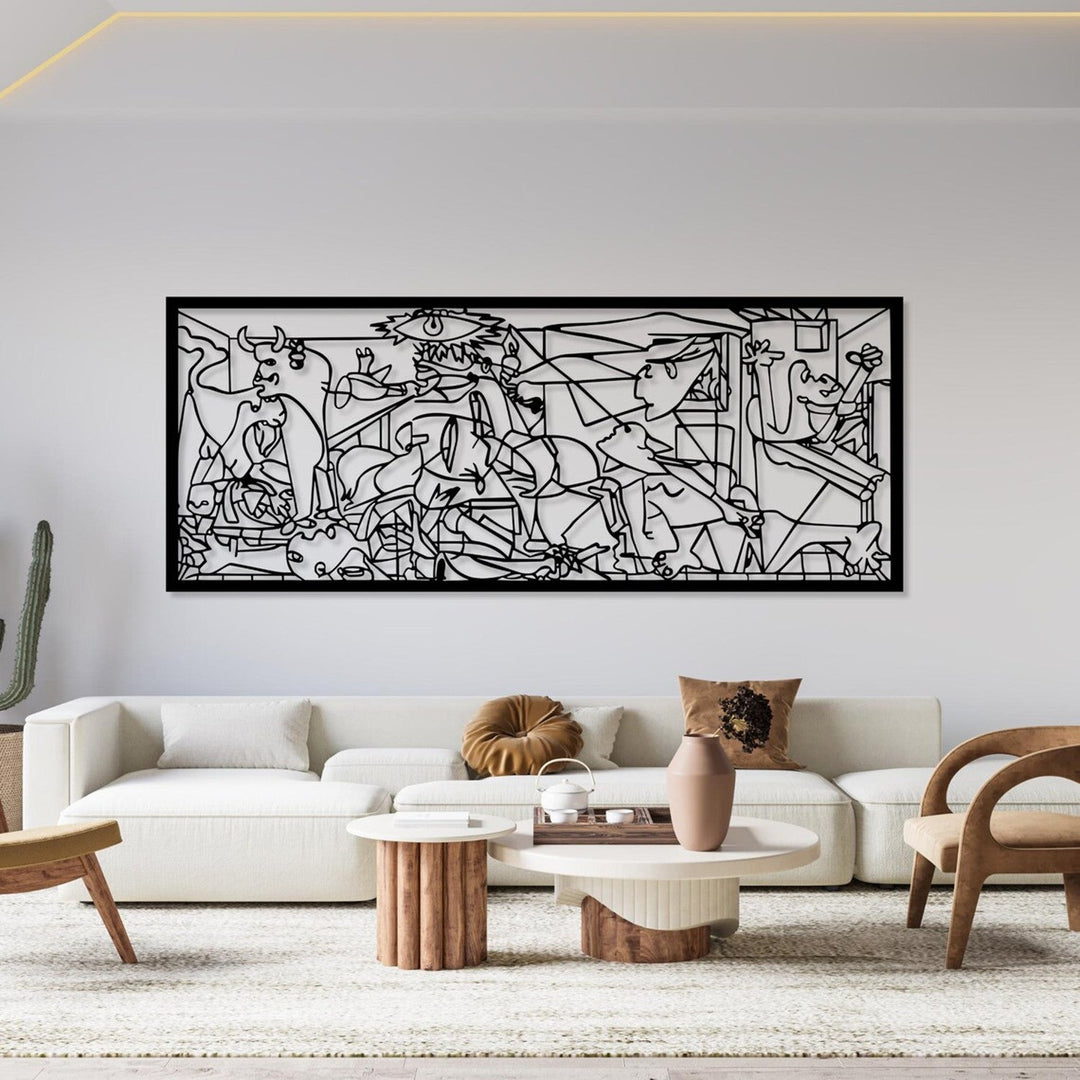 Ajoureret billede, 3D-vægdekoration, 3D-billede "Guernica Pablo Picasso" 80x32cm Sort
