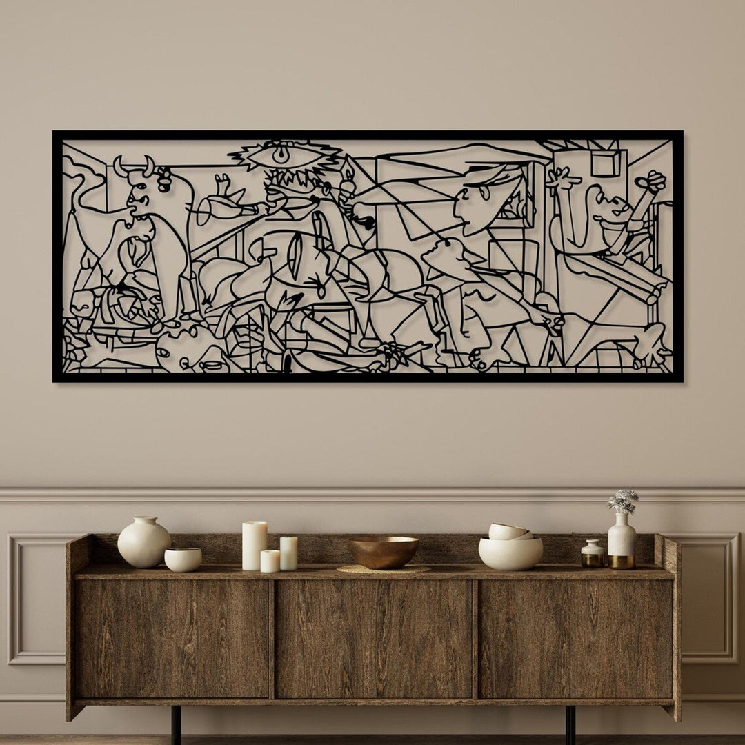 Ajoureret billede, 3D-vægdekoration, 3D-billede "Guernica Pablo Picasso" 80x32cm Sort