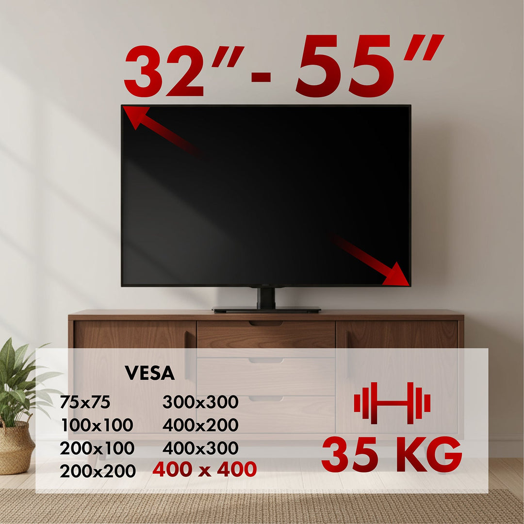 Maclean universal tv-stativ til tv-møbel, fod, maks. 35 kg, 20 graders drejning, til tv 32-55", MC-132