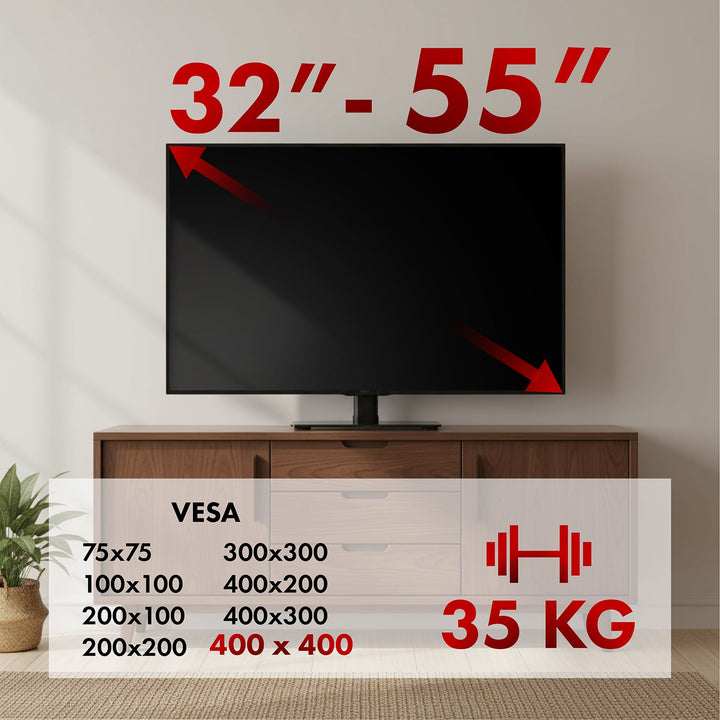 Maclean universal tv-stativ til tv-møbel, fod, maks. 35 kg, 20 graders drejning, til tv 32-55", MC-132