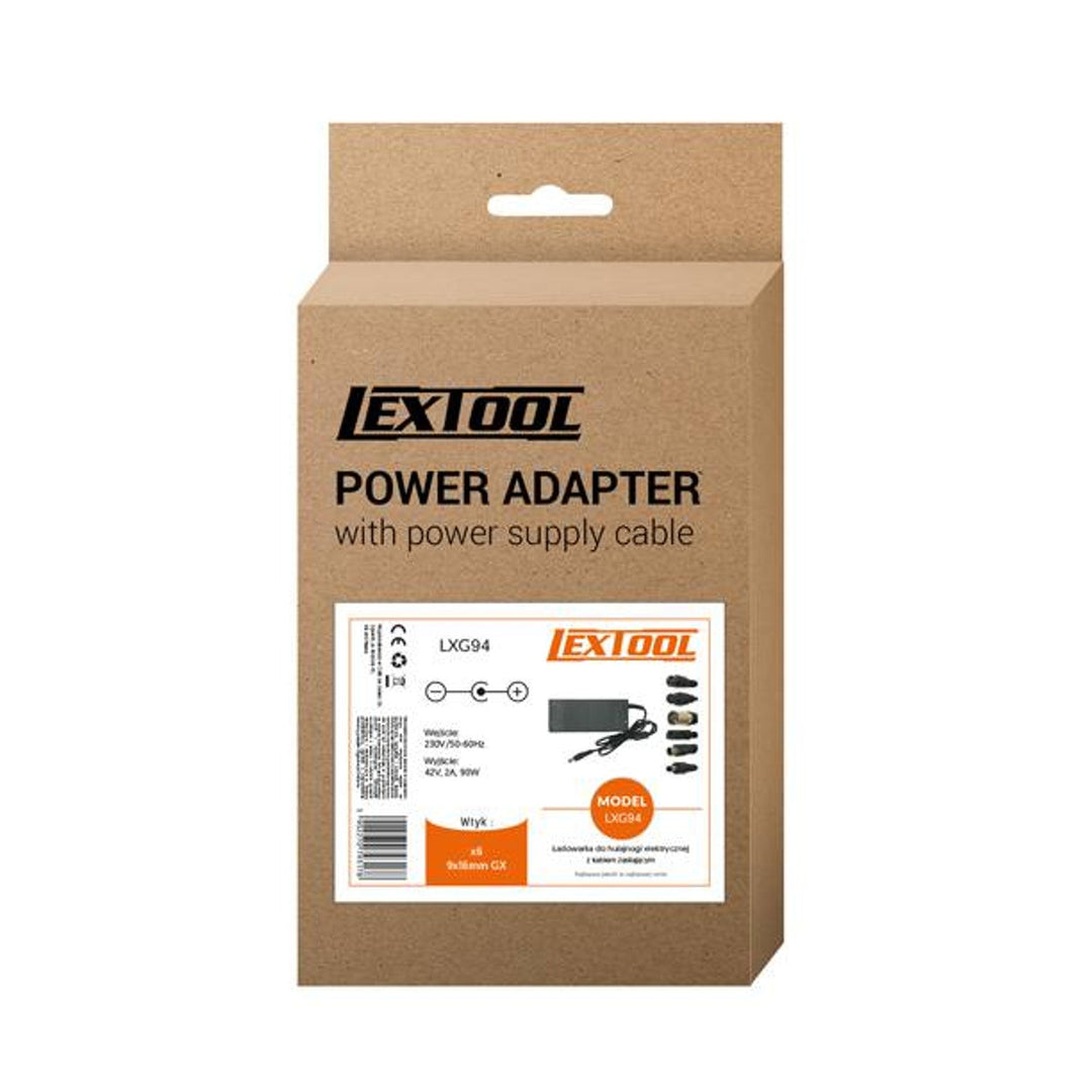 Oplader til løbehjul og elektriske køretøjer Lextool, 6 stik, 230 V AC, 42 V DC 2 A, LXG94