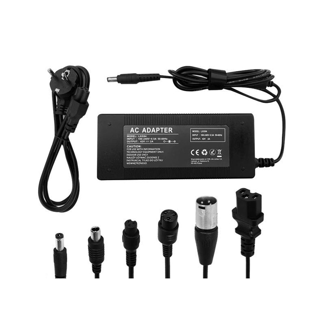 Oplader til løbehjul og elektriske køretøjer Lextool, 6 stik, 230 V AC, 42 V DC 2 A, LXG94