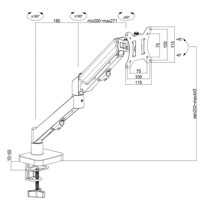 Maclean monitorholder, gasfjeder, 17"-32", 2-10 kg, sort, MC-133