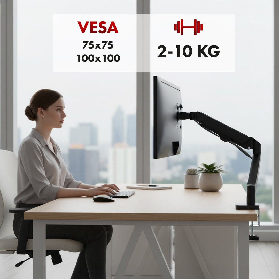 Maclean monitorholder, gasfjeder, 17"-32", 2-10 kg, sort, MC-133