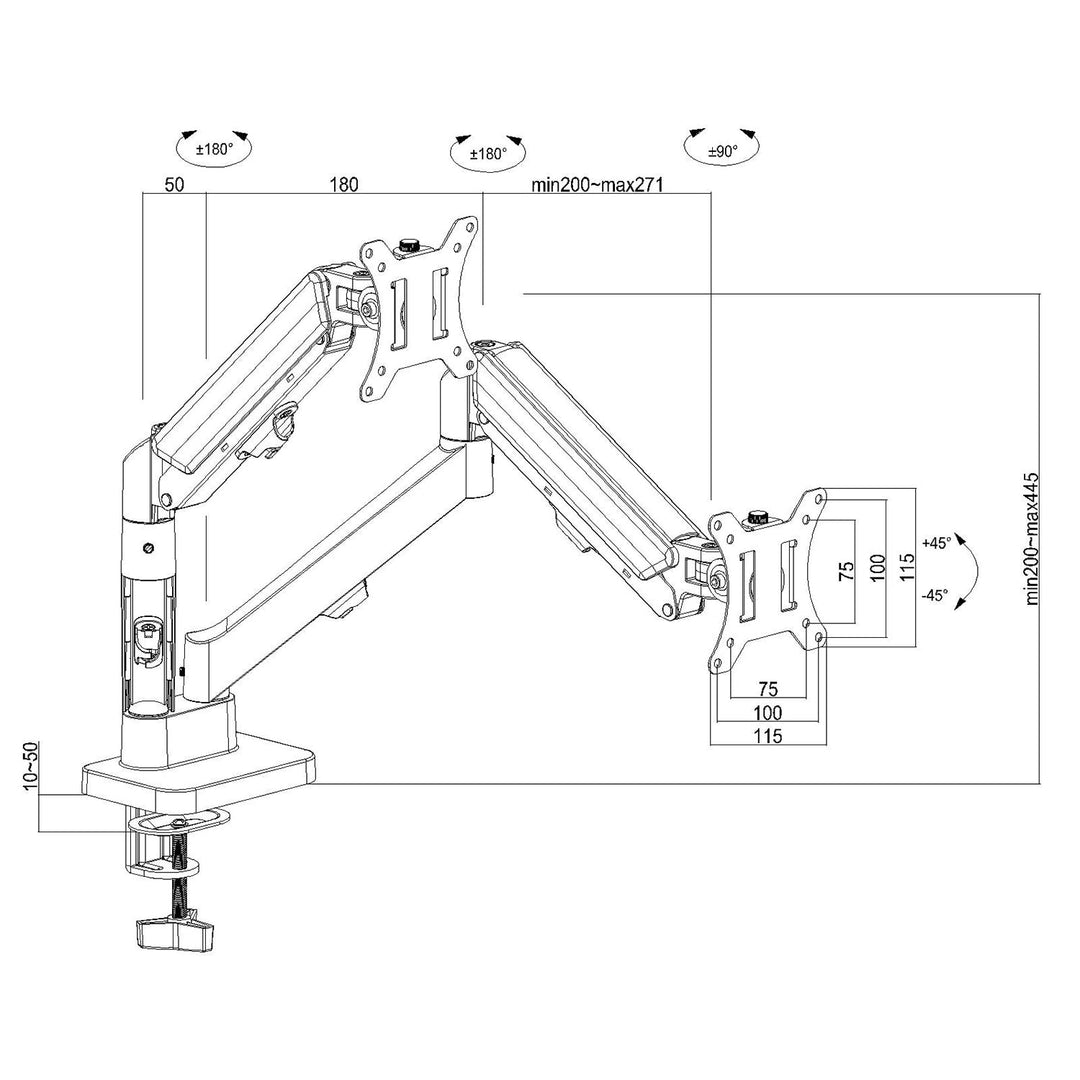 Maclean-holder til 2 skærme, gasfjeder, 17"-32", 2-10 kg, sort, MC-134