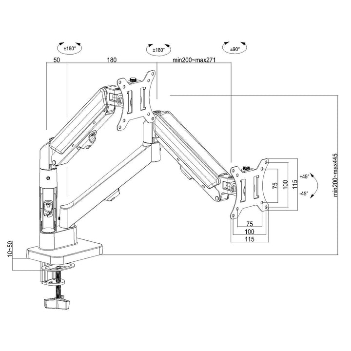 Maclean-holder til 2 skærme, gasfjeder, 17"-32", 2-10 kg, sort, MC-134