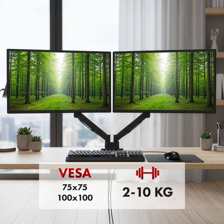 Maclean-holder til 2 skærme, gasfjeder, 17"-32", 2-10 kg, sort, MC-134