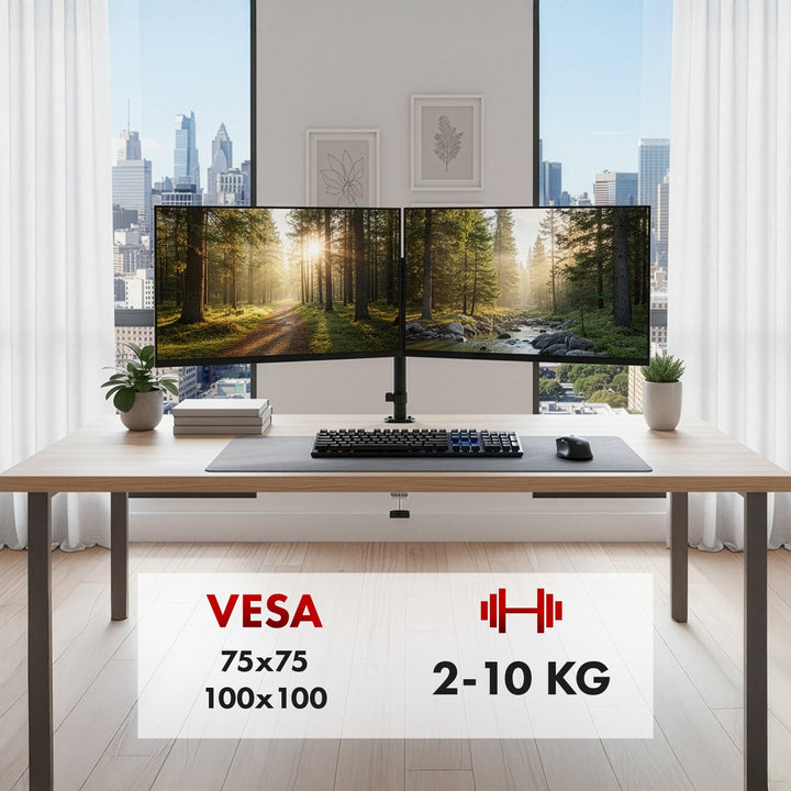 Maclean-holder til 2 skærme, gasfjeder, 17"-32", 2-10 kg, sort, MC-136