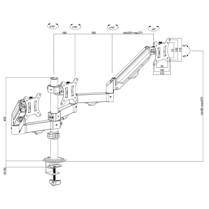 Maclean-holder til 3 skærme, gasfjeder, 17"-27", 2-8 kg, sort, MC-137