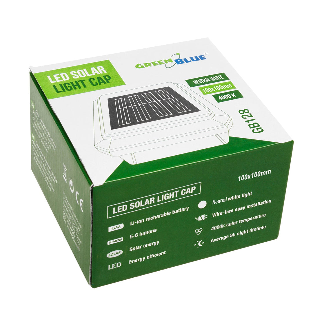 GreenBlue LED-solcellelampe til stolpe, 100 x 100 mm, kuppelformet tag, GB128, 4 stk.