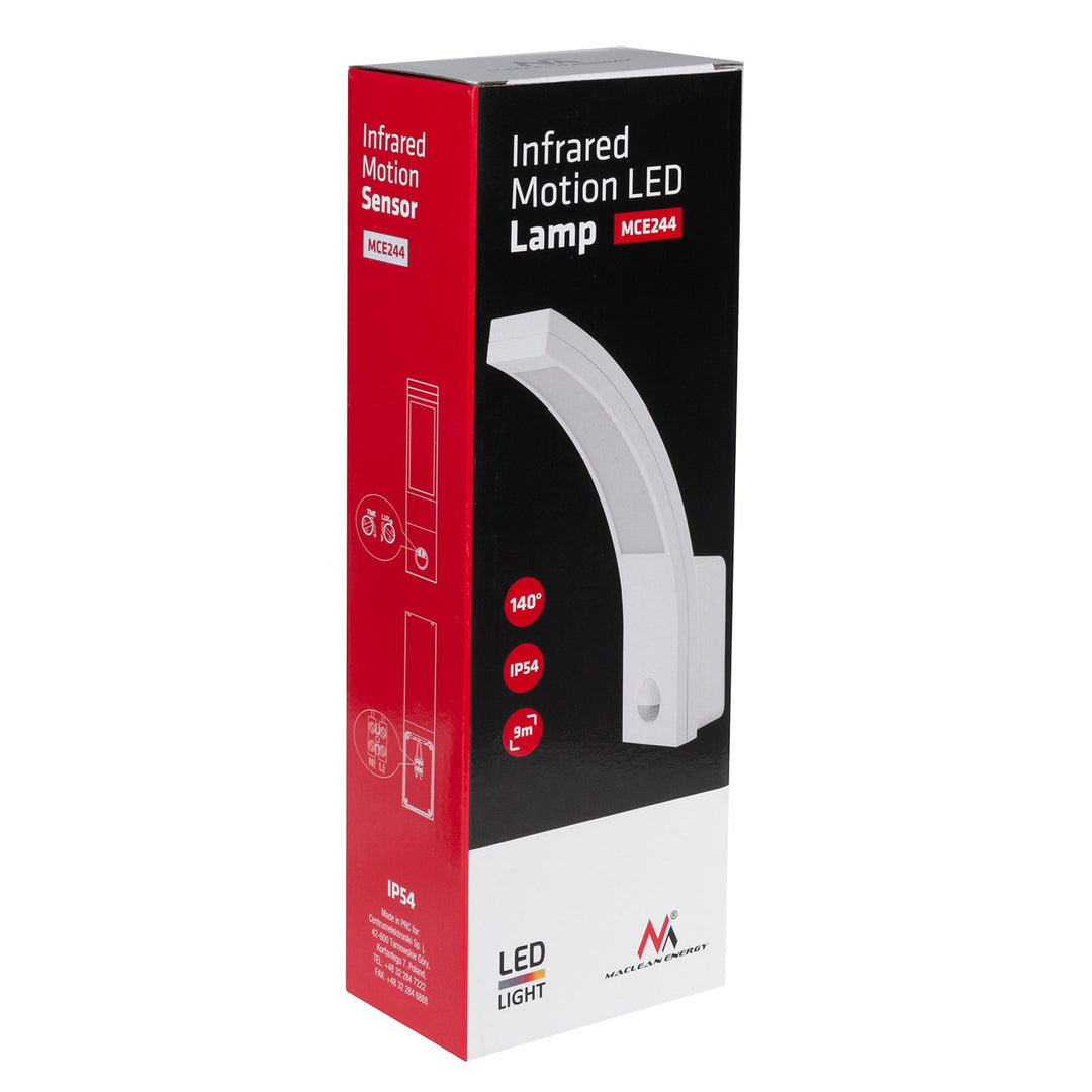 LED-lampe med bevægelsessensor Maclean, PIR-bevægelsessensor, farve hvid, 10 W, IP54, 750 lm, farve neutral hvid (4000 K) MCE244 W
