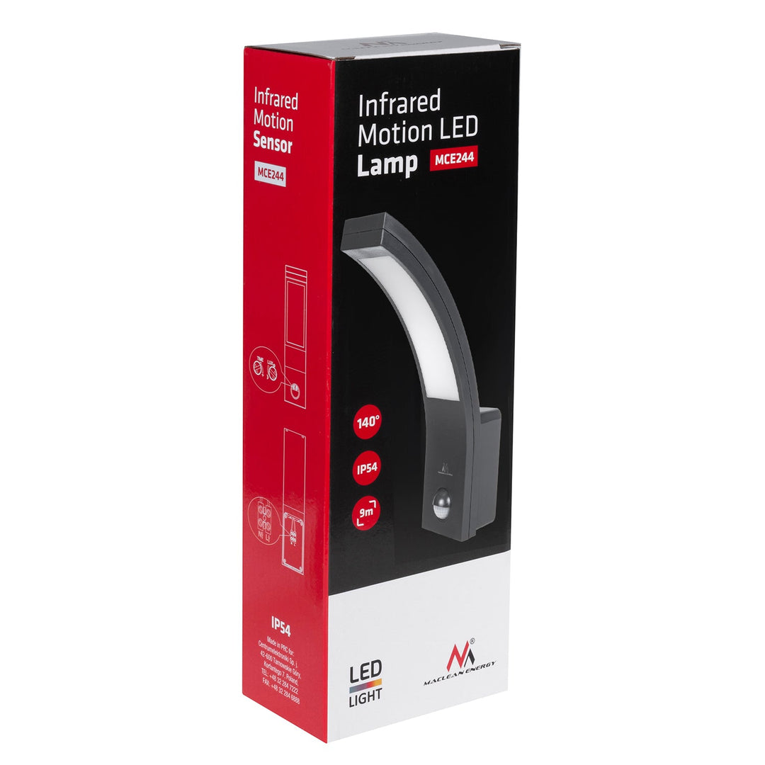 LED-lampe med bevægelsessensor Maclean, PIR-sensor, sort, 10 W, IP54, 750 lm, neutral hvid farve (4000 K) MCE244 B, 2 stk.