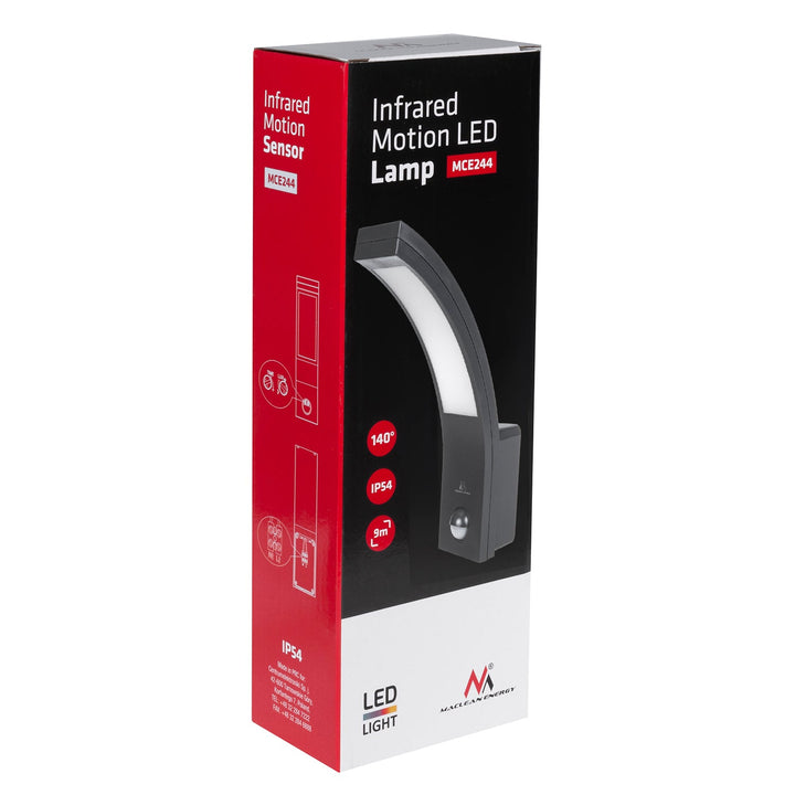 LED-lampe med bevægelsessensor Maclean, PIR-sensor, sort, 10 W, IP54, 750 lm, neutral hvid farve (4000 K) MCE244 B, 2 stk.