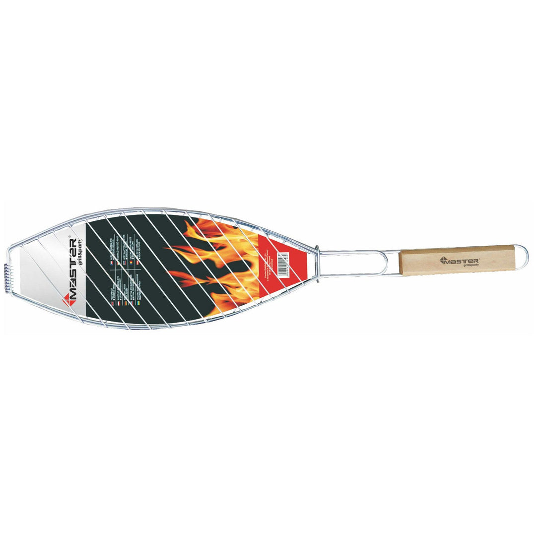 Master Grill & Party fiskegrillrist, forkromet stål, træhåndtag, 68 cm, MG148A