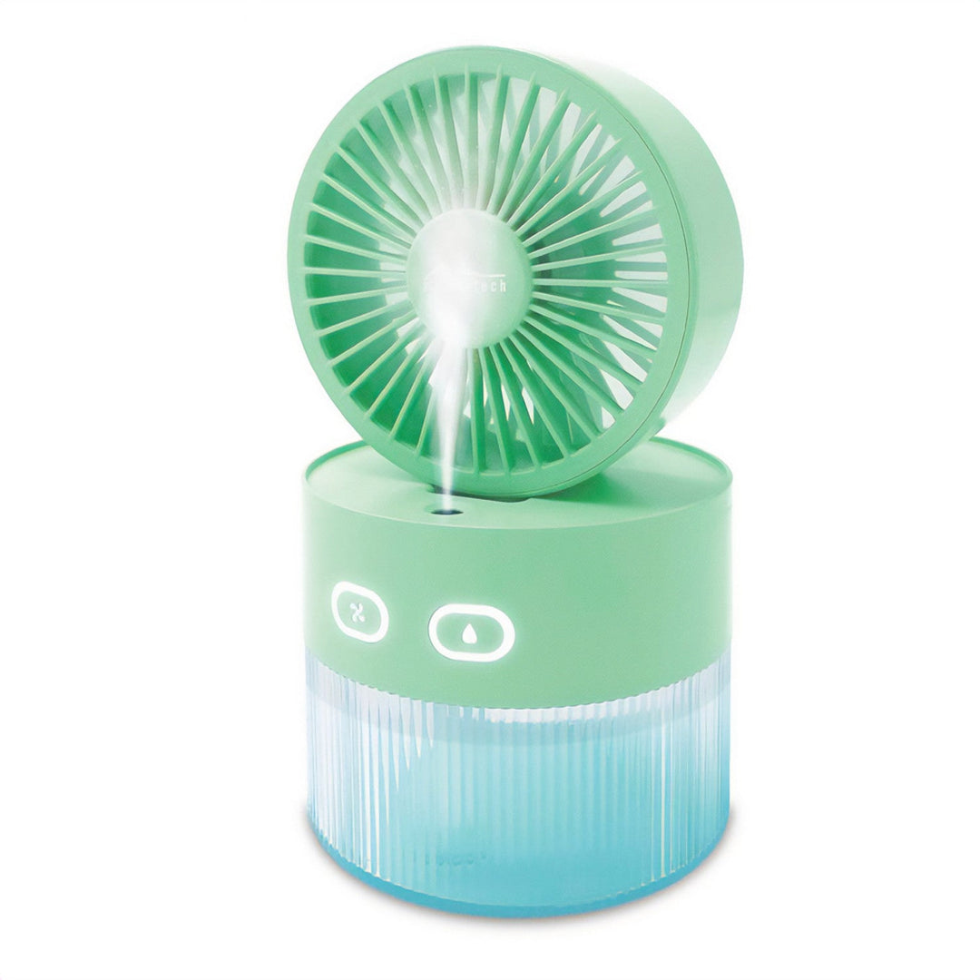 Bordventilator med luftbefugtning. Kapacitet 350 ml. Tåge 40 ml/t. USB-C-strømforsyning.