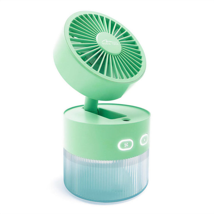 Bordventilator med luftbefugtning. Kapacitet 350 ml. Tåge 40 ml/t. USB-C-strømforsyning.
