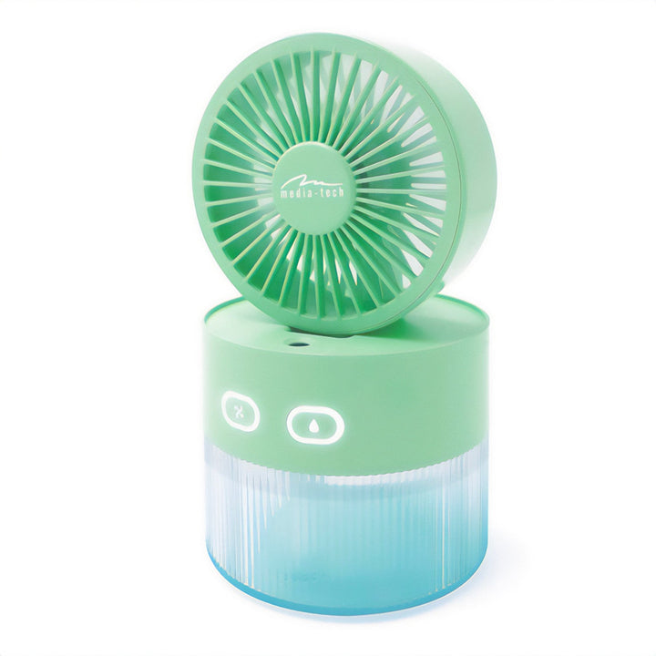 Bordventilator med luftbefugtning. Kapacitet 350 ml. Tåge 40 ml/t. USB-C-strømforsyning.