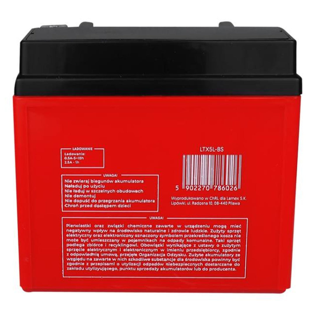 Lamex gel-batteri, motorcykel, 12 V, 5 Ah, LTX5L-BS