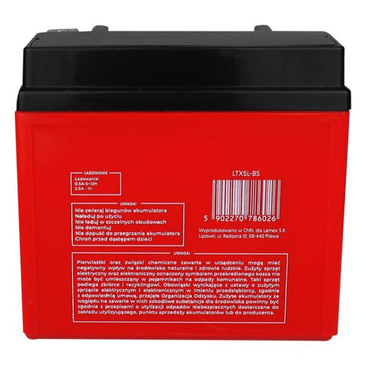 Lamex gel-batteri, motorcykel, 12 V, 5 Ah, LTX5L-BS