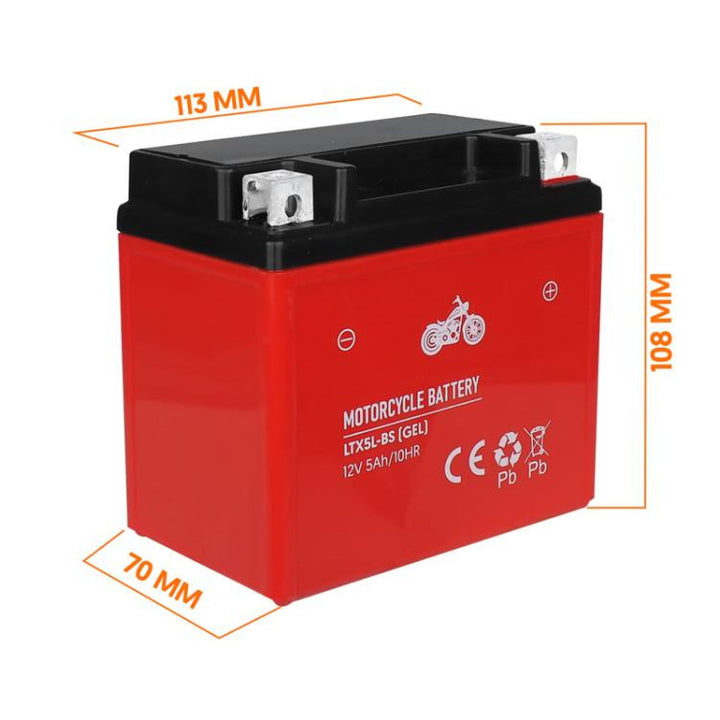 Lamex gel-batteri, motorcykel, 12 V, 5 Ah, LTX5L-BS