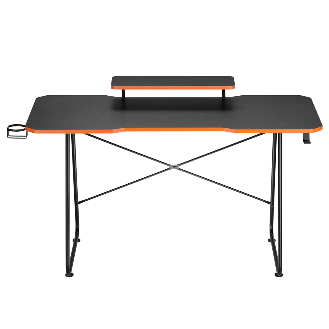 Gaming-skrivebord med hylde til skærm NanoRS, maks. 50 kg, højde 850 mm, sort, RS170+Kabelorganizer/skrivebordsafskærmning Nano RS, 1345 mm, sort og rød, RS125