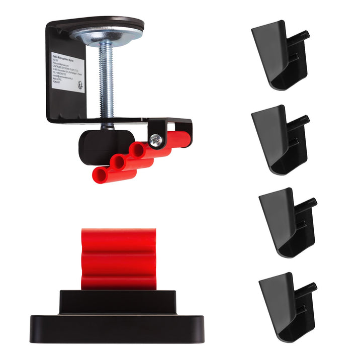 Gaming-skrivebord med hylde til skærm NanoRS, maks. 50 kg, højde 850 mm, sort, RS170+Kabelorganizer/skrivebordsafskærmning Nano RS, 1345 mm, sort og rød, RS125