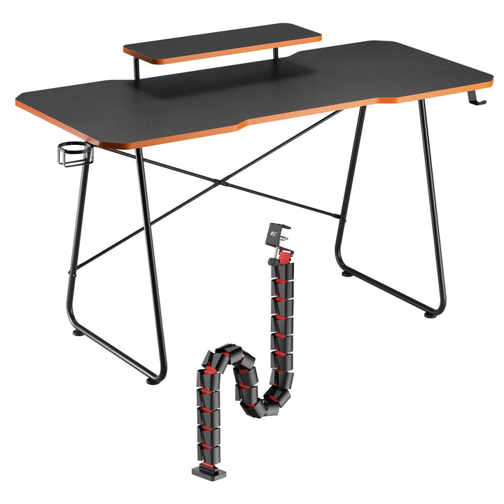 Gaming-skrivebord med hylde til skærm NanoRS, maks. 50 kg, højde 850 mm, sort, RS170+Kabelorganizer/skrivebordsafskærmning Nano RS, 1345 mm, sort og rød, RS125