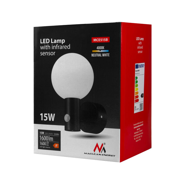 LED-lampe med bevægelsessensor Maclean, PIR-bevægelsessensor, sort, 15 W, IP65, 1600 lm, neutral hvid farve (4000 K) MCE515 B, 2 stk.