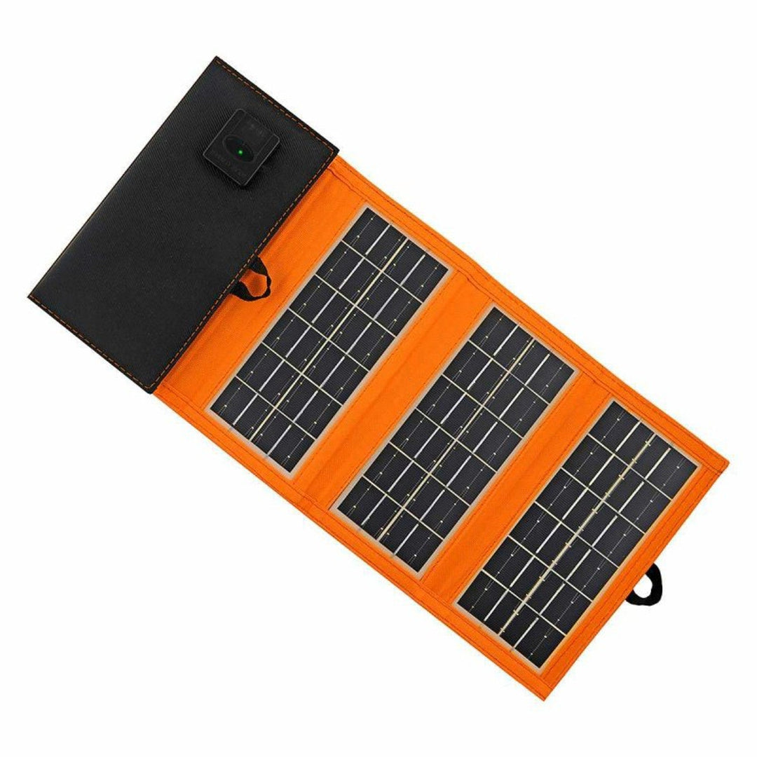 Solcellepanel, oplader, 10 W, 1 USB-port, sort og orange, A02